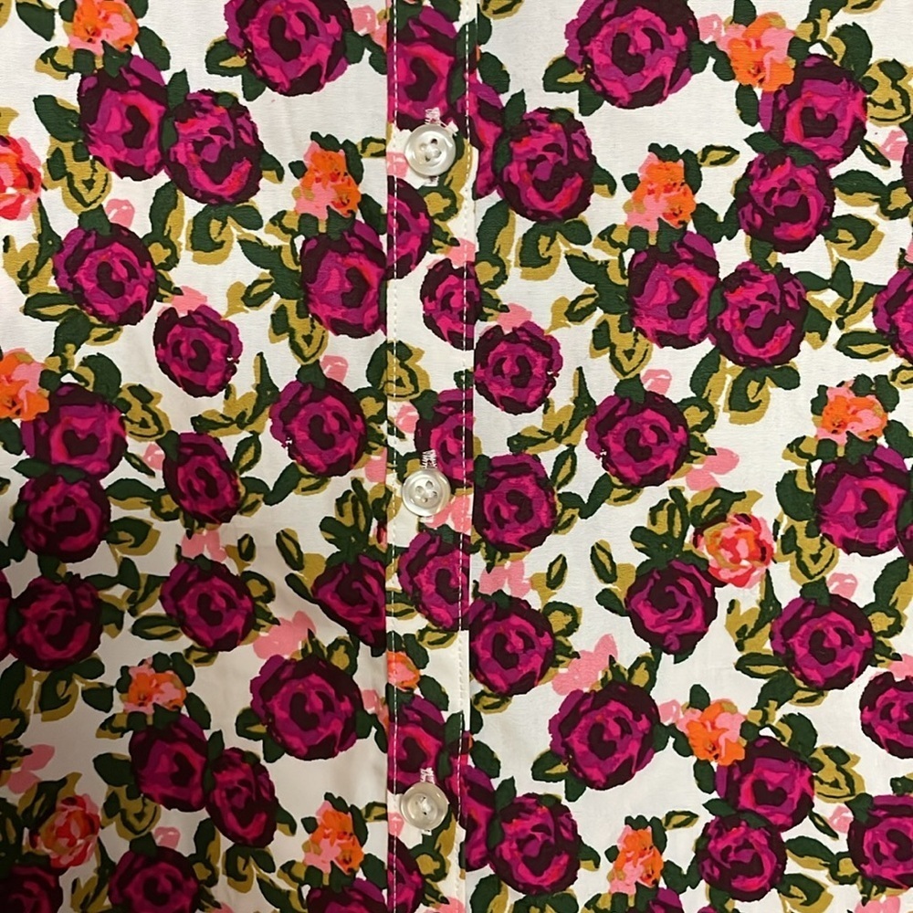 Lands' End size 12 Pink Floral Print No Iron Supima Button Down Shirt - Picture 3 of 7